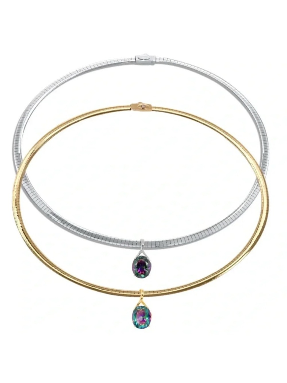 NIB Reversible Diamond Omega Necklace & Northern Lights Quartz Pendant